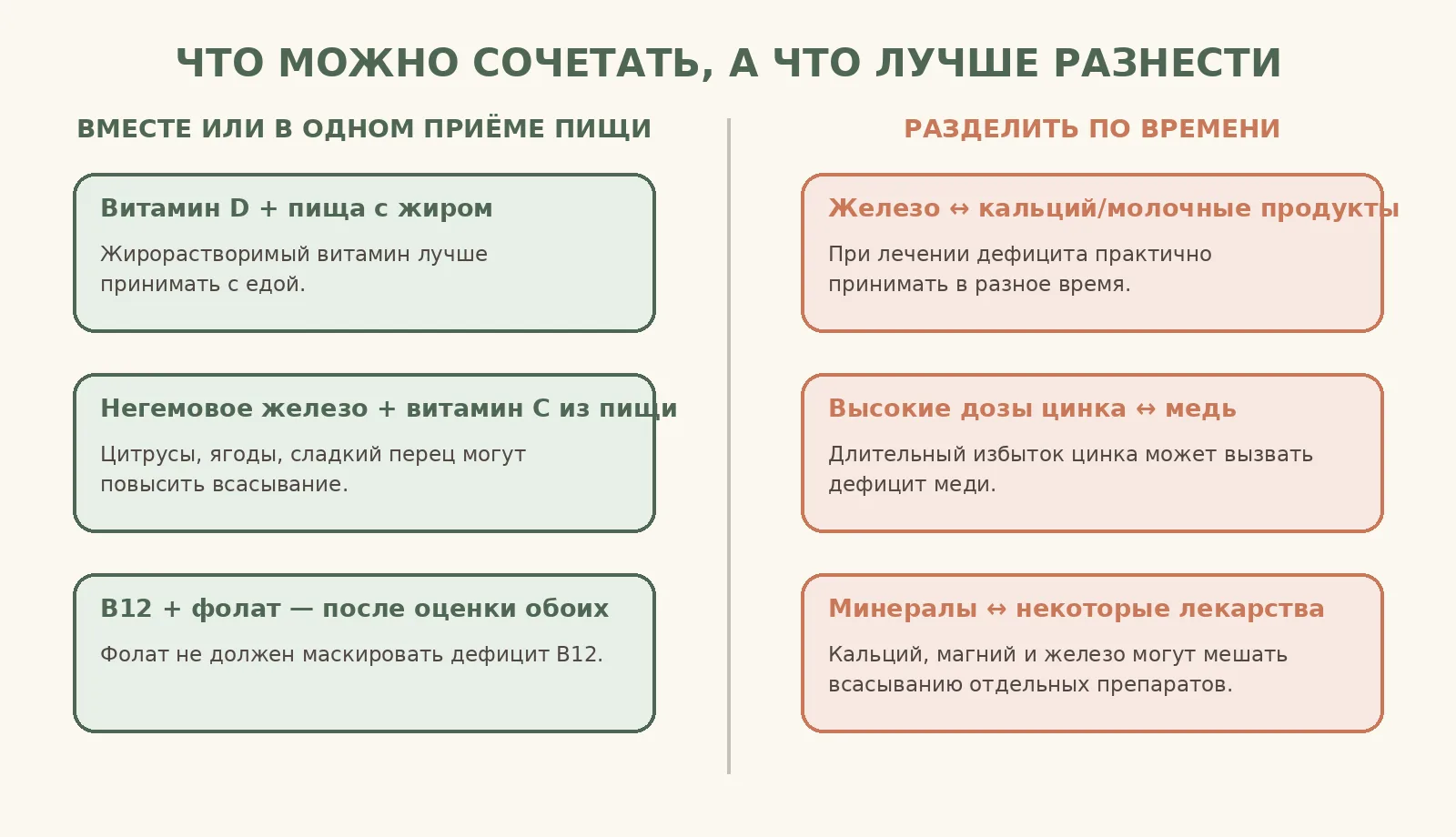 Рисунок 2. Сочетания имеют значение прежде всего при лечении подтверждённого дефицита и при использовании лечебных доз.