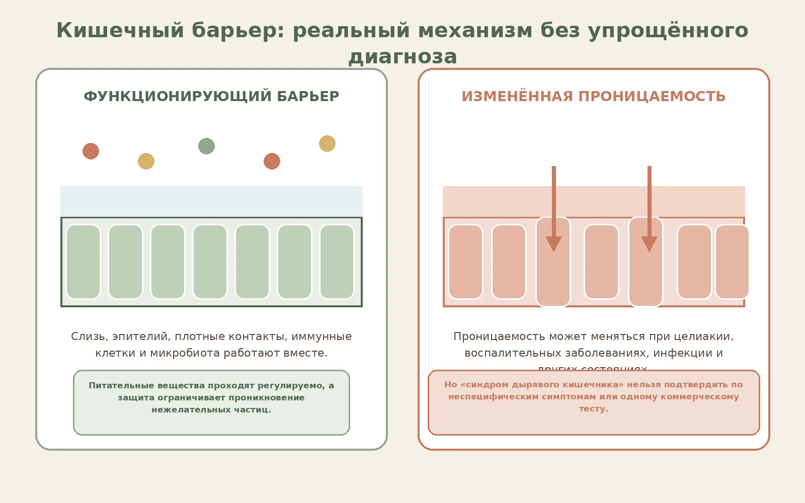 Рисунок 3. Изменение кишечной проницаемости является исследуемым механизмом при конкретных заболеваниях, но не универсальным диагнозом.